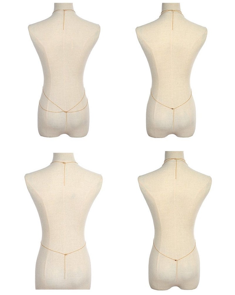 Tornito سلسلة الجسم المثيرة 4-8 قطع سلسلة الخصر قلادة صيفية شاطئية بيكيني برا مجوهرات الجسم للنساء بلون ذهبي (B1:6 قطع، لون ذهبي) - Image 3